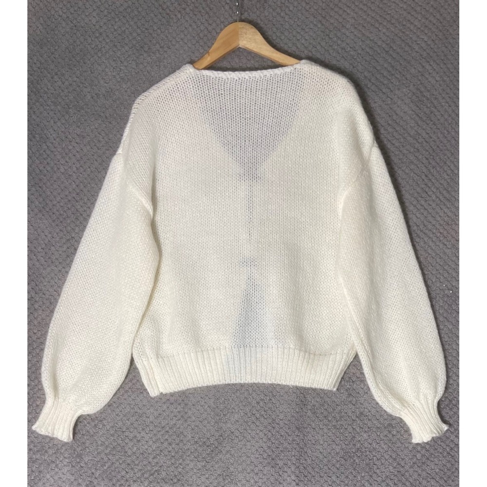 Chunky Knit Cardigan Tie Front Large Coquette Romantic Soft French Girl Preppy - Picture 3 of 6